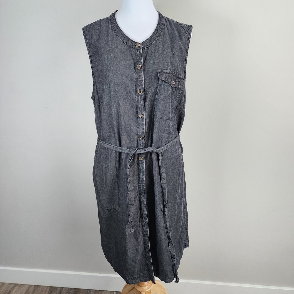 Iyla Denim Shirt Dress Womens XL Sleeveless Lyocell Cotton Utility Belt Gray